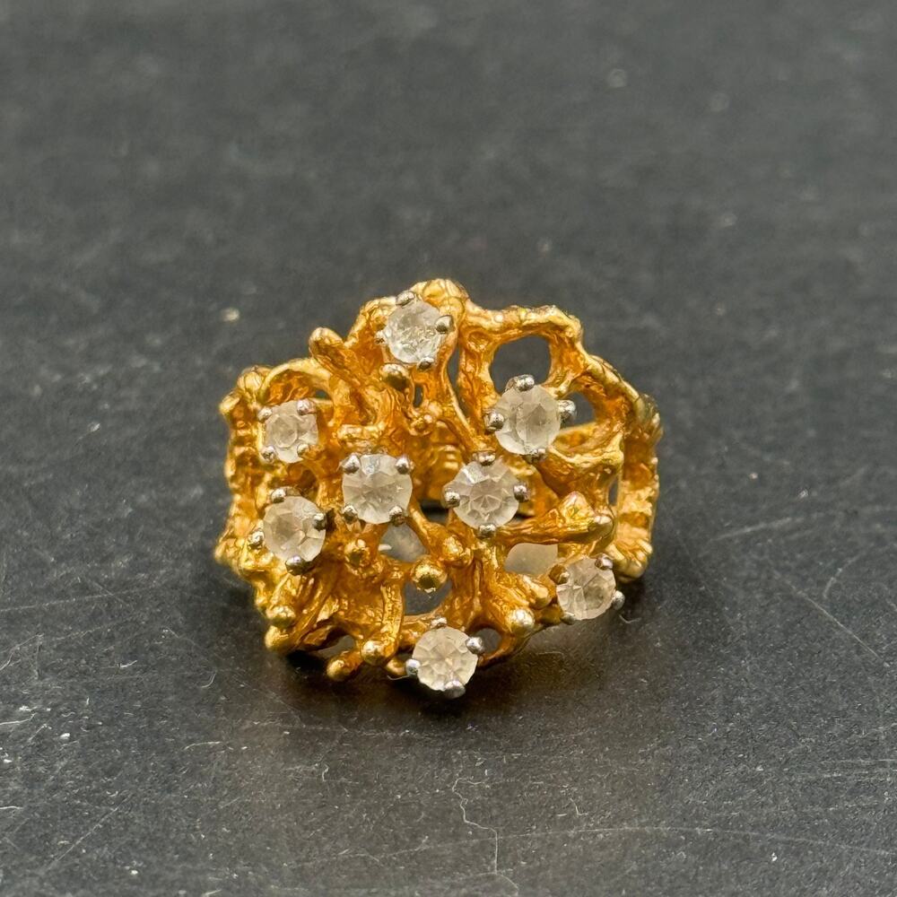 Vintage Brutalist Statement Ring 18K Gold Electroplated